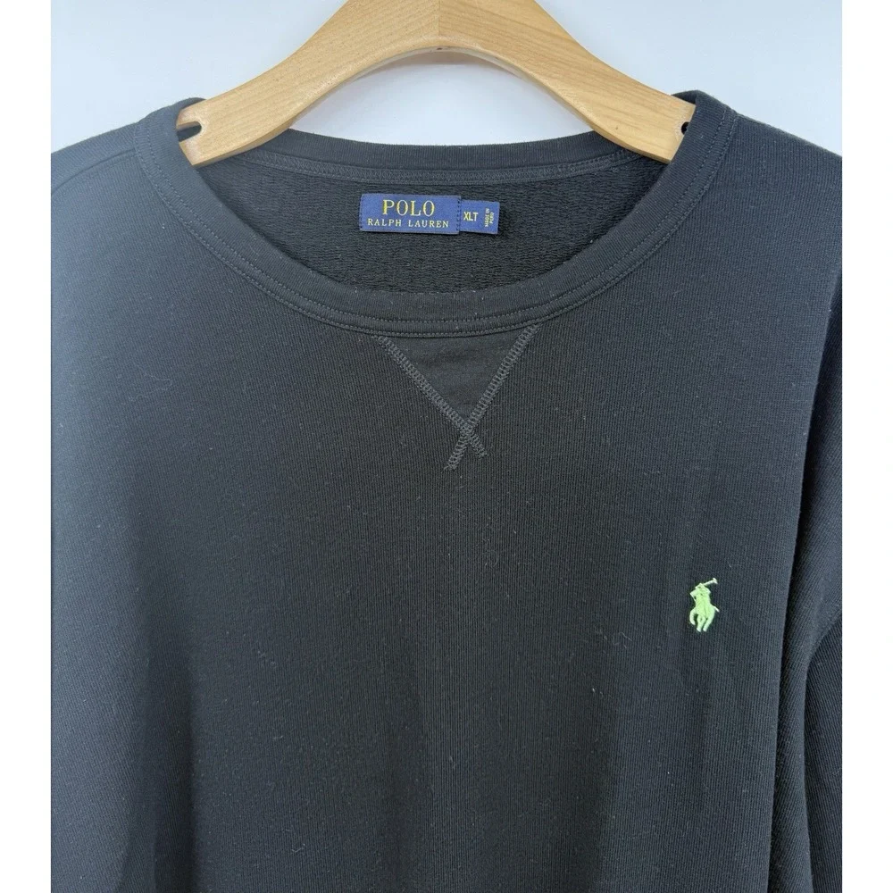Polo Ralph Lauren Sweatshirt Men's XLT Black Fleece Crewneck Pullover Neon Pony